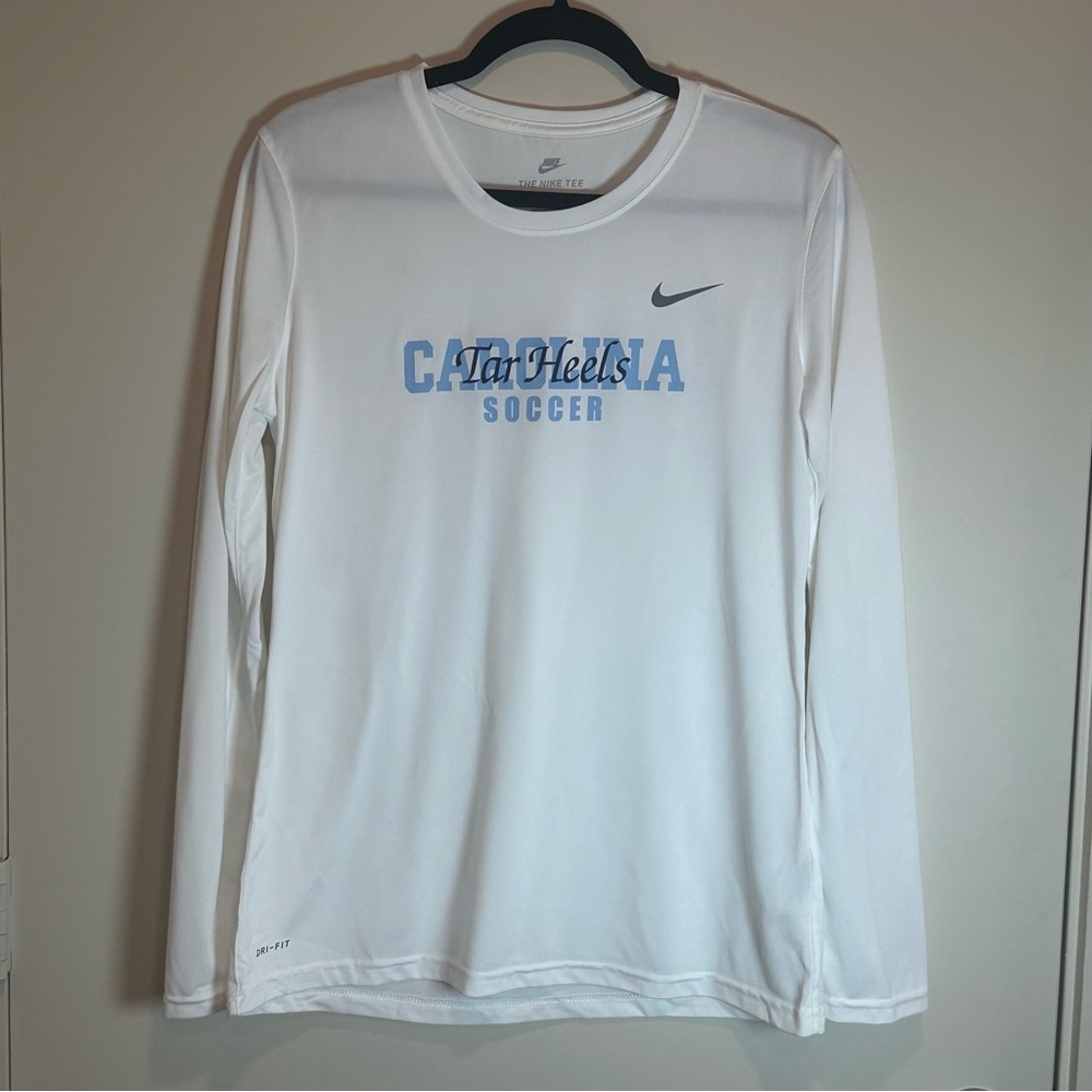 Nike White and Blue Long Sleeve Tee